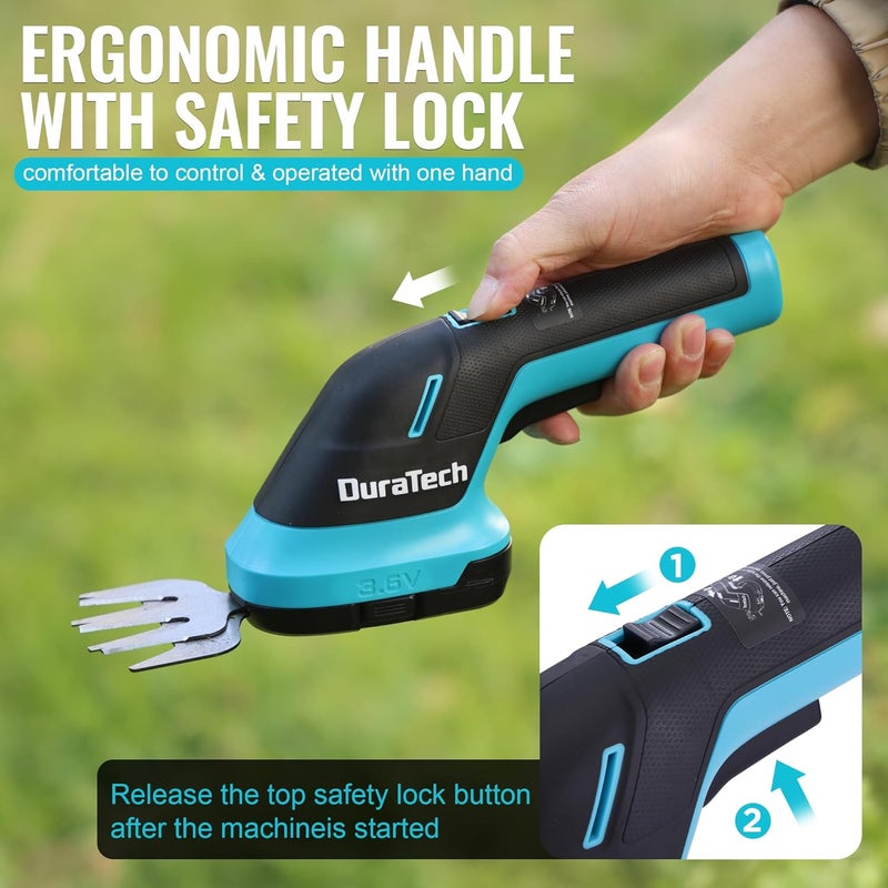 DURATECH Cordless Hedge Trimmer, 3.6V 2-in-1 Handheld Rechargeable Grass Trimmer & Hedge Shears with USB Type-C Cable, Built-in Li-ion Battery, Electric Shrub & Grass Shears for Garden, Yard and Lawn - Image 5